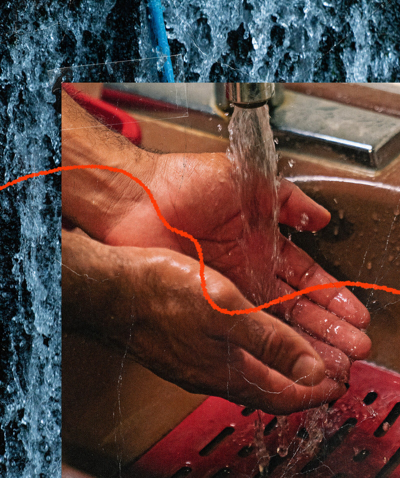 1 IN 4 PEOPLE DO NOT HAVE ACCESS TO SAFE WATER. Men is washing hands under running water